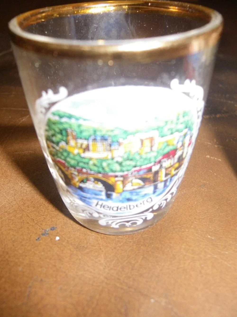 2 Vintage German Souvenir Shot Glasses Heidelberg & Tubingen Rathaus